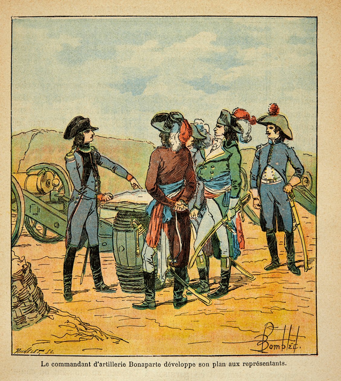 Ilustrace Bombardovaného Louise (1862-1927) z knihy „Památník svaté Heleny“ od hraběte Emmanuela de Las Cases (1766-1842): Napoleon Bonaparte odhaluje svůj plán vzít Toulon komisařům Republiky, Soukromá sbírka od Louis Charles Bombled