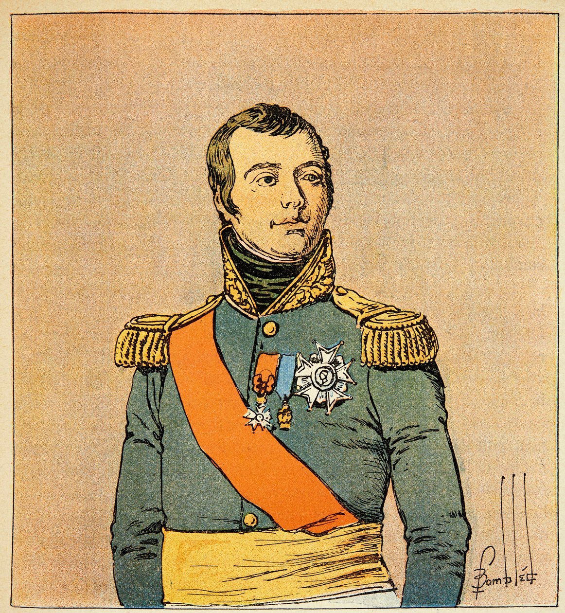 Ilustrace Bombardovaného Louise (1862-1927) z knihy „Památník svaté Heleny“ od hraběte Emmanuela de Las Cases (1766-1842): Portrét Marechala Etienna Macdonalda (1765-1840), vévody z Taranta, soukromá sbírka od Louis Charles Bombled