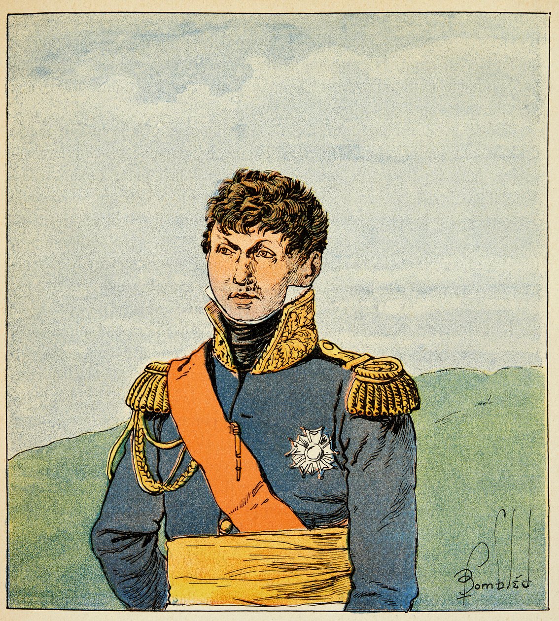 Ilustrace Bombled Louis (1862-1927) z knihy "Památka svaté Heleny" od hraběte Emmanuela de Las Cases (1766-1842): Portrét Marechala Victora (Claude Victor Perrin) od Louis Charles Bombled