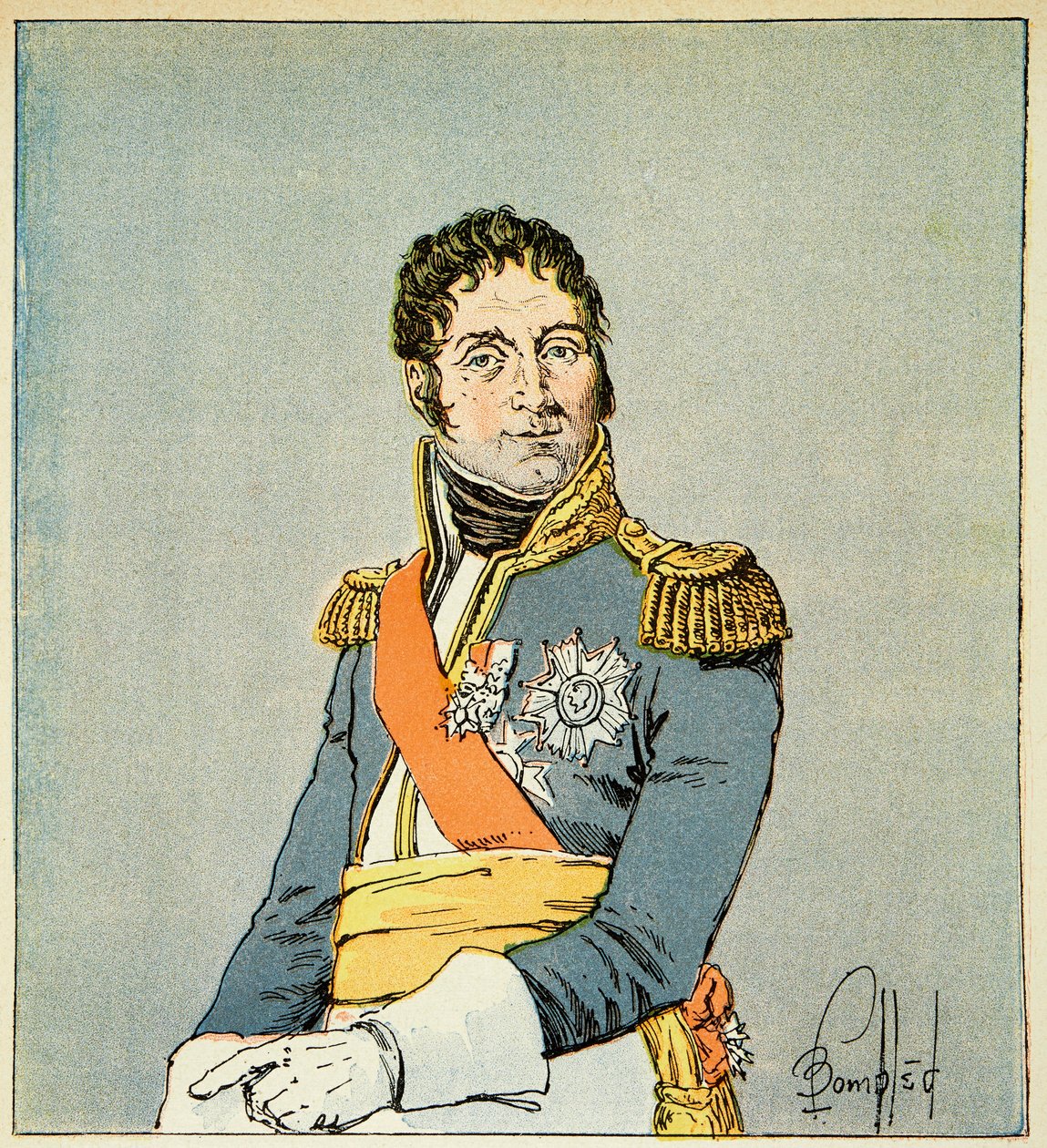 Ilustrace Bombardovaného Louise (1862-1927) z knihy „Památník svaté Heleny“ od hraběte Emmanuela de Las Cases (1766-1842): Portrét marechala Andre Massena (1758-1817), vévody z Rivoli a prince z Esslingu , Soukromá sbírka od Louis Charles Bombled