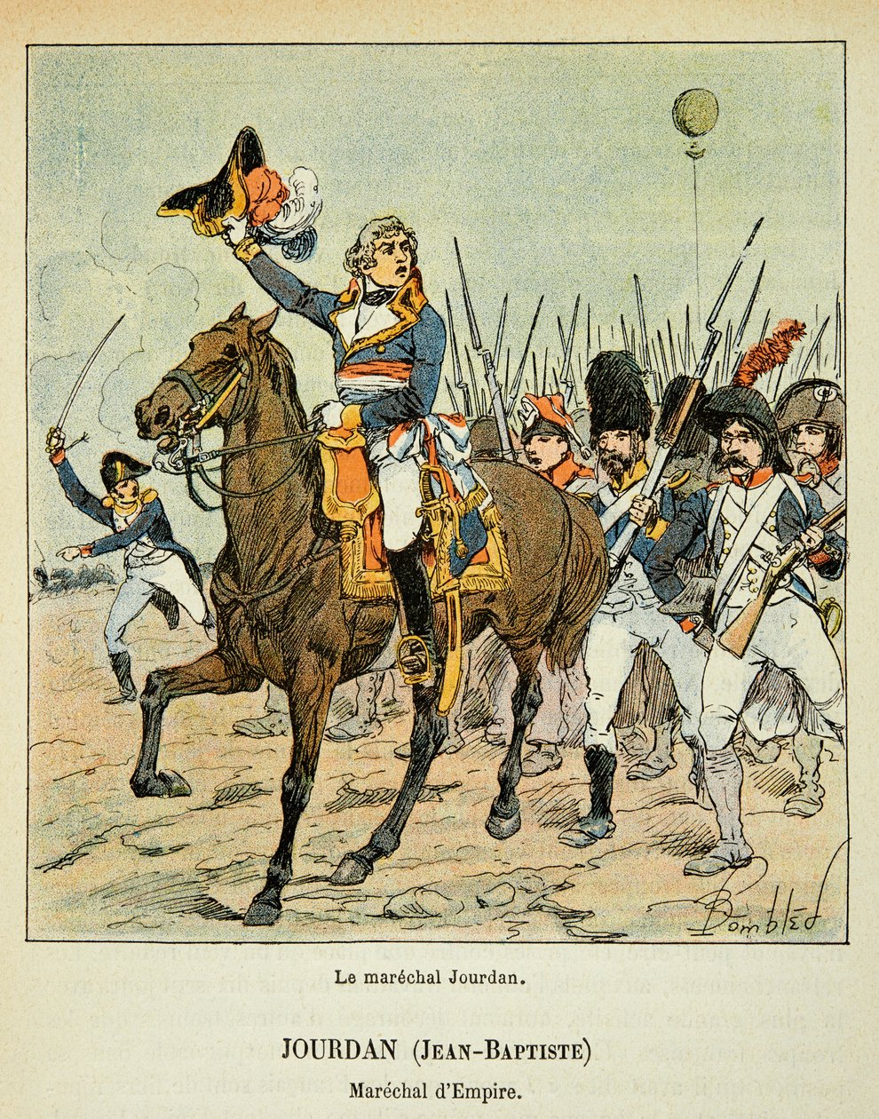 Ilustrace Bombled Louis (1862-1927) z knihy "Památka svaté Heleny" od hraběte Emmanuela de Las Cases (1766-1842): Marechal Jean Baptiste Jourdan (1762-1833) v čele svých vojáků, soukromá sbírka od Louis Charles Bombled
