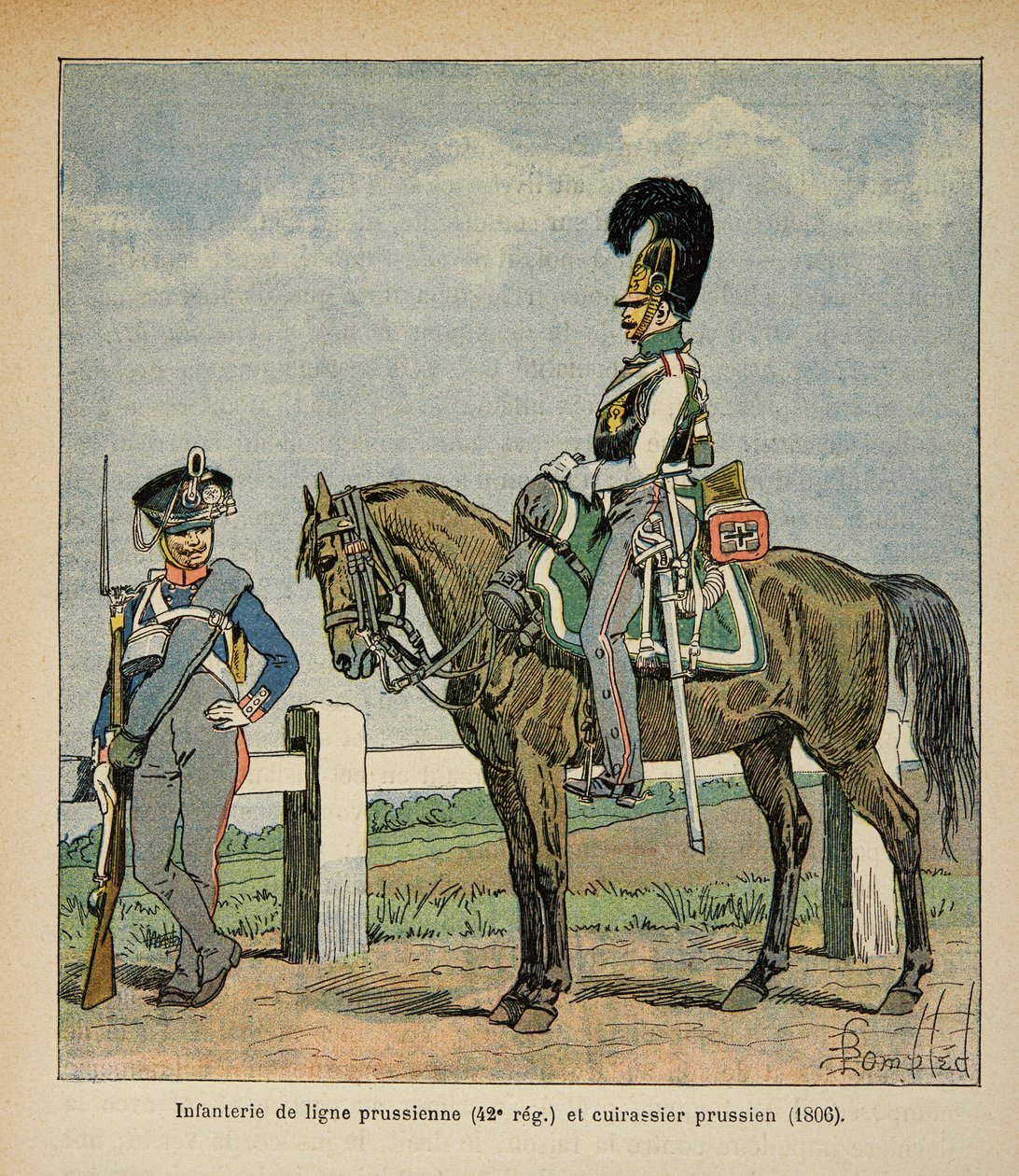 Ilustrace Bombardovaného Louise (1862-1927) z knihy „Památník svaté Heleny“ od hraběte Emmanuela de Las Cases (1766-1842): Pěchota pruské linie (42, eme regiment) a pruské bitevní lodě od Louis Charles Bombled