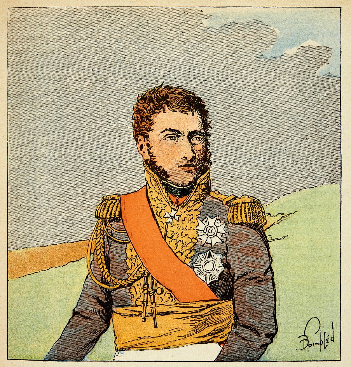 Ilustrace Bombardovaného Louise (1862-1927) z knihy „Památník svaté Heleny“ od hraběte Emmanuela de Las Cases (1766-1842): Portrét marechala Louise Gabriela Sucheta (1770-1826), vévody z Albufery, soukromá sbírka od Louis Charles Bombled