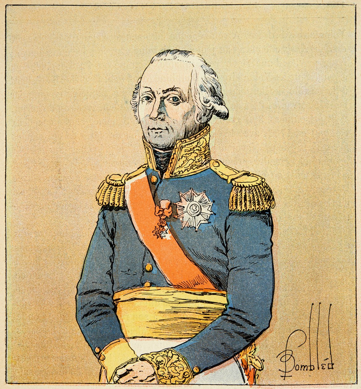 Ilustrace Bombardovaného Louise (1862-1927) z knihy „Památník svaté Heleny“ od hraběte Emmanuela de Las Cases (1766-1842): Portrét Marechala Francoise Christophe Kellermanna (1735-1820), vévody z Valmy, soukromá sbírka od Louis Charles Bombled