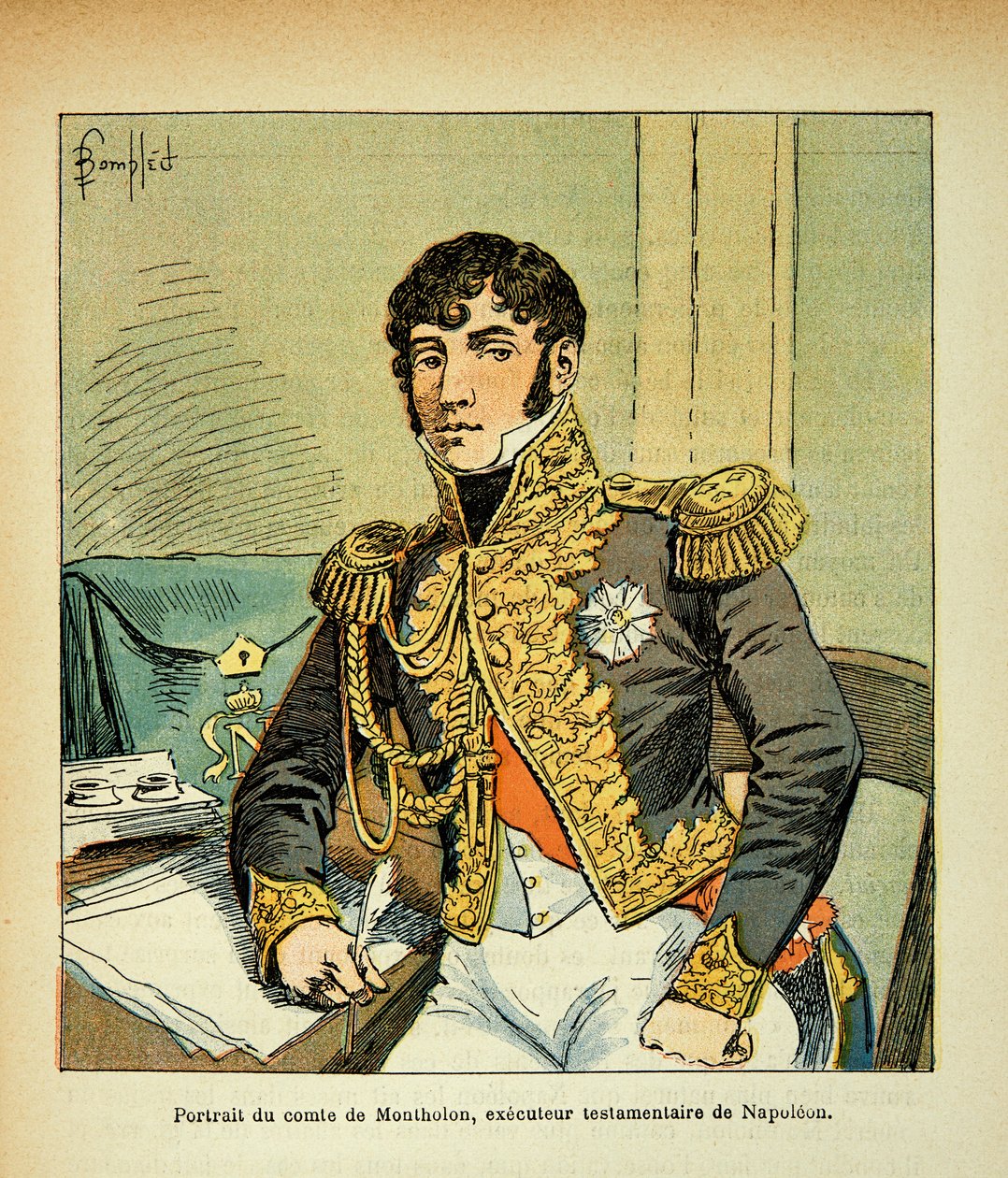 Ilustrace Bombardovaného Ludvíka (1862-1927) z knihy „Památník svaté Heleny“ od hraběte Emmanuela de Las Cases (1766-1842): Portrét hraběte Charlese Tristana z Montholonu (1783-1853), vykonavatele císaře Napoleona, vojína Sbírka od Louis Charles Bombled