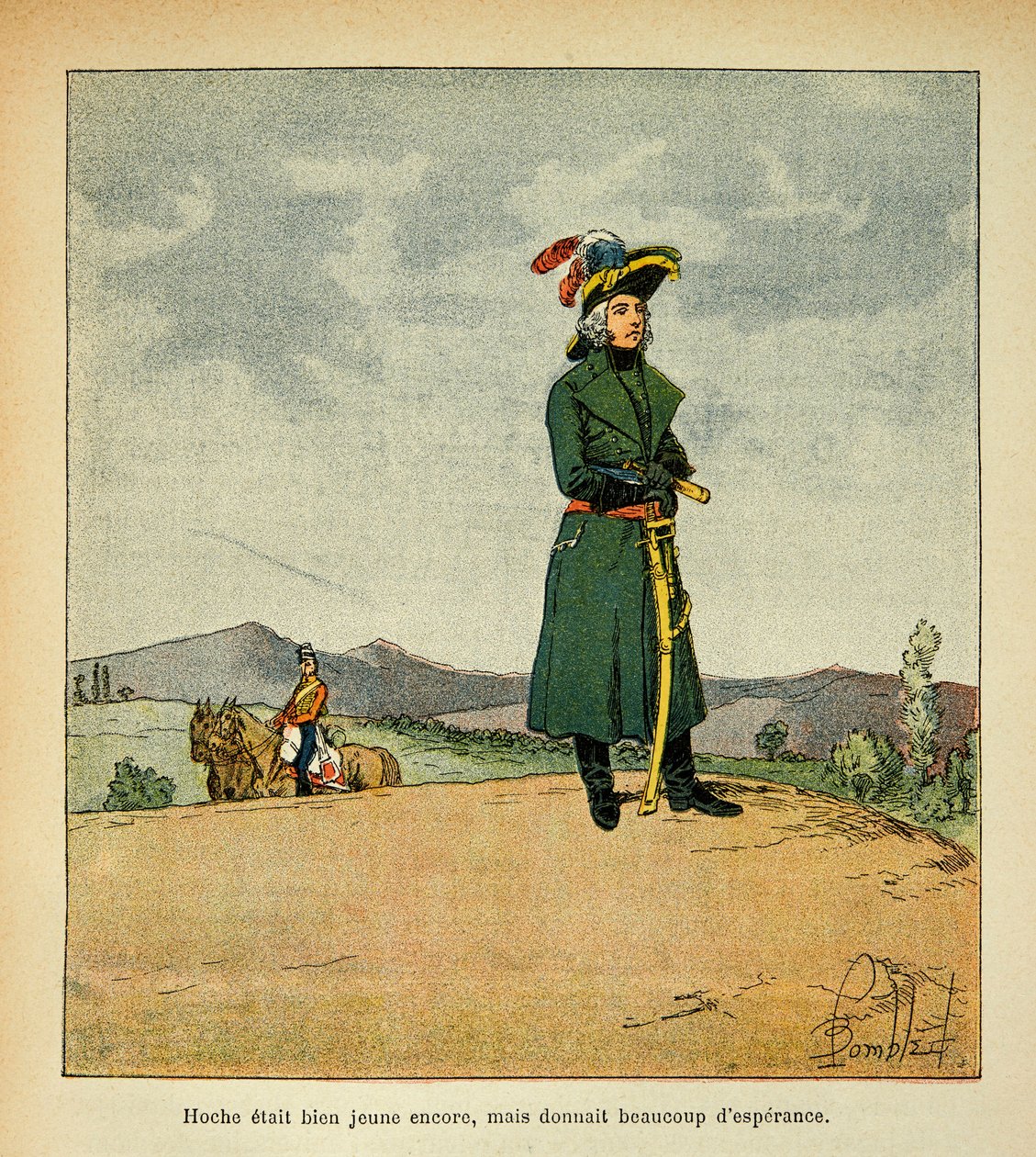 Ilustrace Bombardovaného Louise (1862-1927) z knihy „Památník svaté Heleny“ od hraběte Emmanuela de Las Cases (1766-1842): Portrét generála Louise LaZare Hoche (1768-1797), soukromá sbírka od Louis Charles Bombled