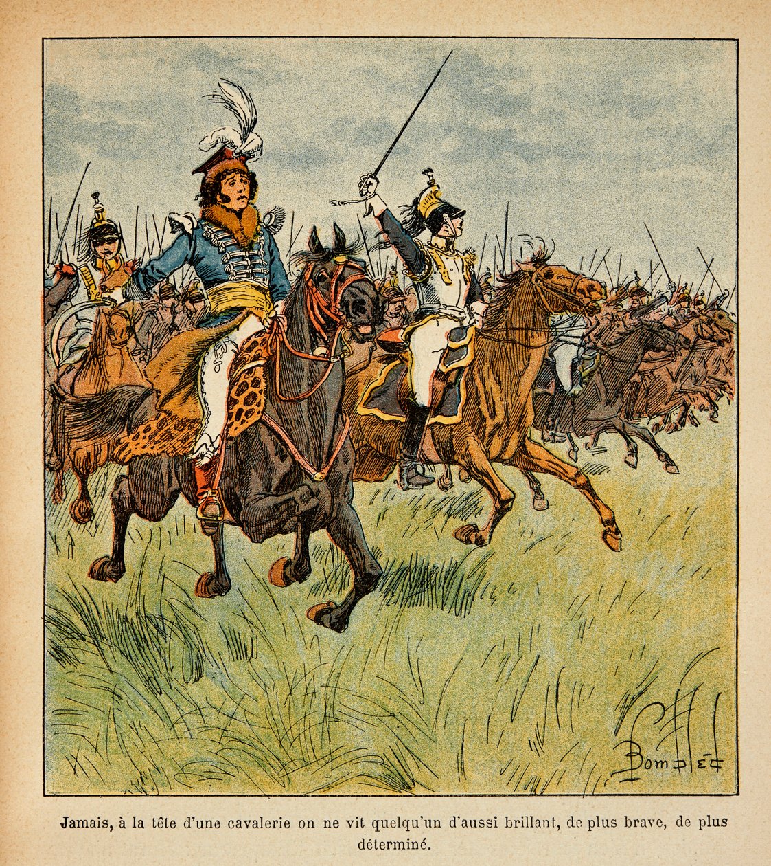 Ilustrace Bombled Louis (1862-1927) z knihy "Památka svaté Heleny" od hraběte Emmanuela de Las Cases (1766-1842): Joachim Murat (1767-1815) nakládá v čele své jízdy, soukromá sbírka od Louis Charles Bombled