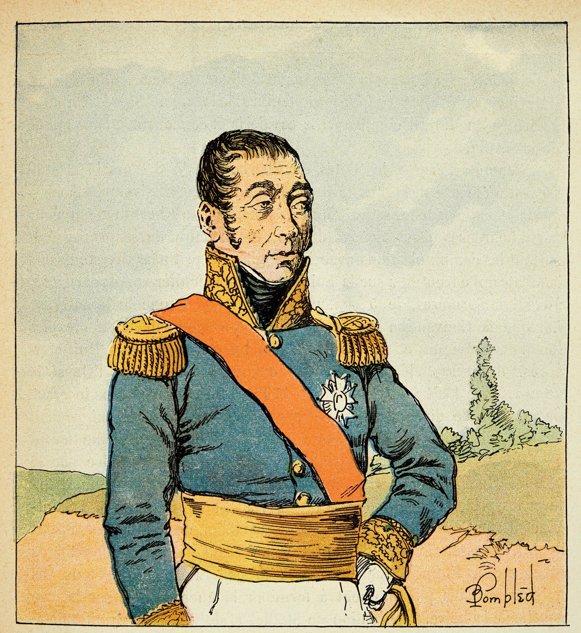 Ilustrace Bombardovaného Louise (1862-1927) z knihy „Památník svaté Heleny“ od hraběte Emmanuela de Las Cases (1766-1842): Portrét Marechala Emmanuela de Grouchy (1766-1847), soukromá sbírka od Louis Charles Bombled