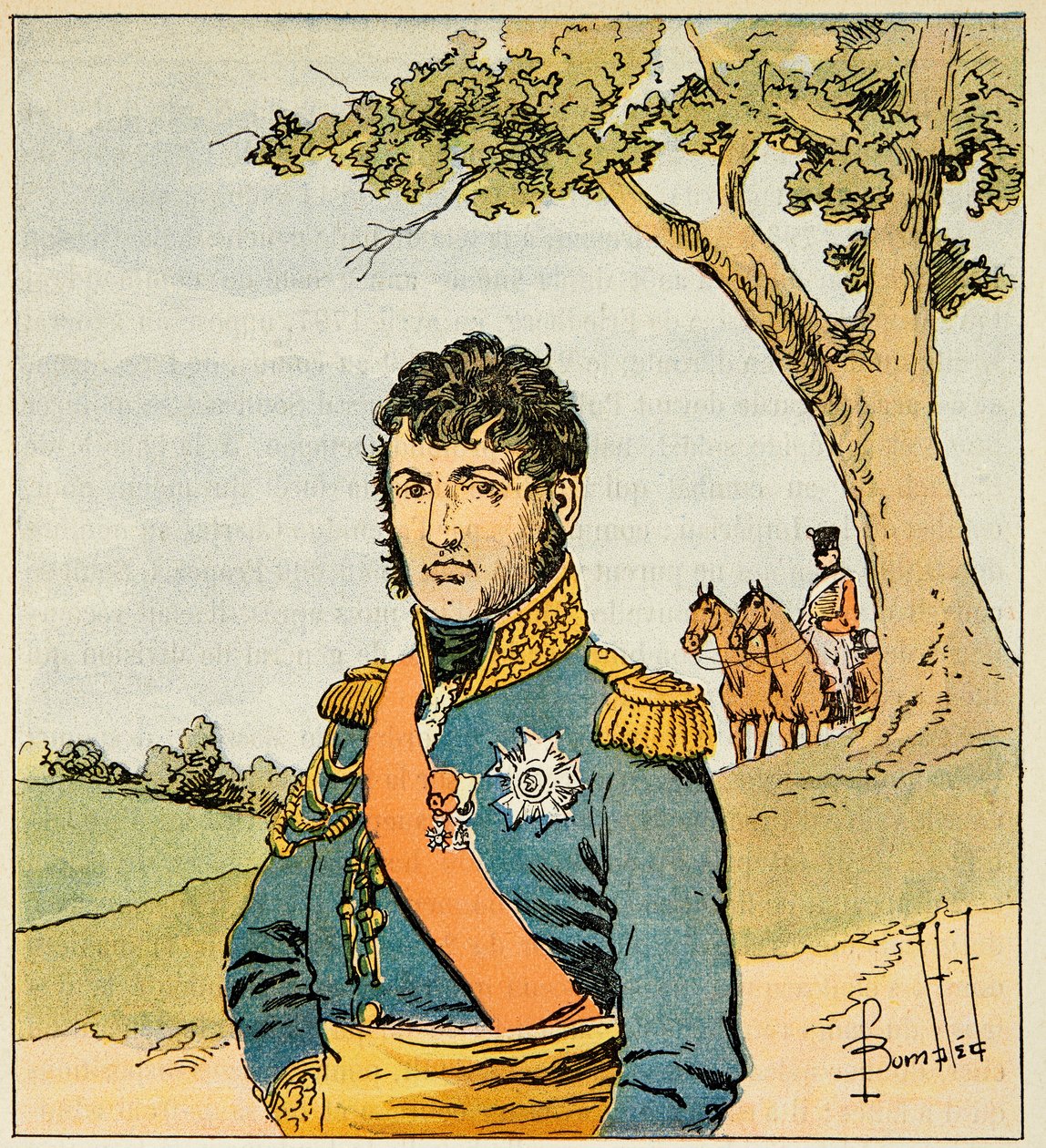 Ilustrace Bombardovaného Louise (1862-1927) z knihy „Památník svaté Heleny“ od hraběte Emmanuela de Las Cases (1766-1842): Portrét marechala Jeana de Dieu Soult (1769-1851), vévody z Dalmácie, vojína Sbírka od Louis Charles Bombled