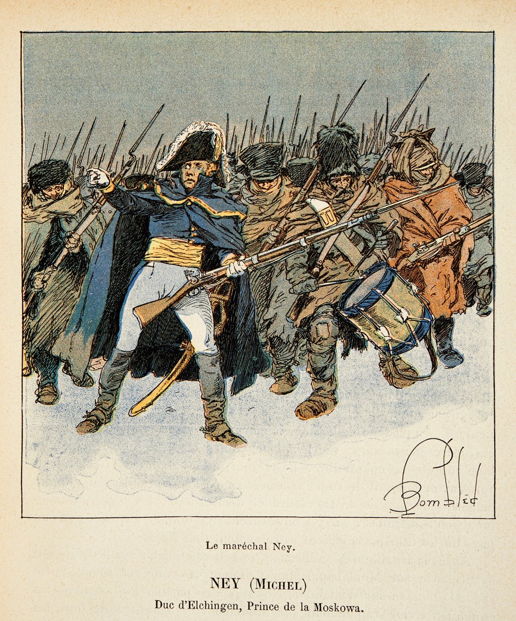Ilustrace Bombardovaného Ludvíka (1862-1927) z knihy „Památník sv. Heleny“ od hraběte Emmanuela de Las Cases (1766-1842): Portrét Marechala Michela Neye (1769-1815), vévody z Elchingenu, prince z Moskovy , při ústupu Ruska vojín Collec od Louis Charles Bombled