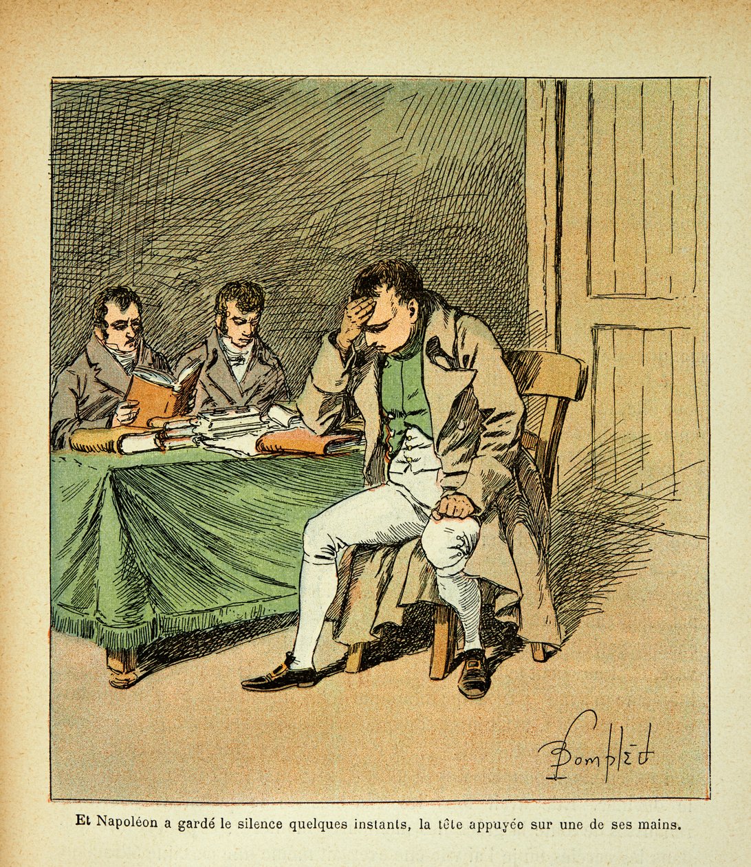 Ilustrace Bombardovaného Ludvíka (1862-1927) z knihy „The memorial se Sainte Helene“ od hraběte Emmanuela de Las Cases (1766-1842): Císař Napoleon medituje v reakci svých památníků, Soukromá sbírka od Louis Charles Bombled