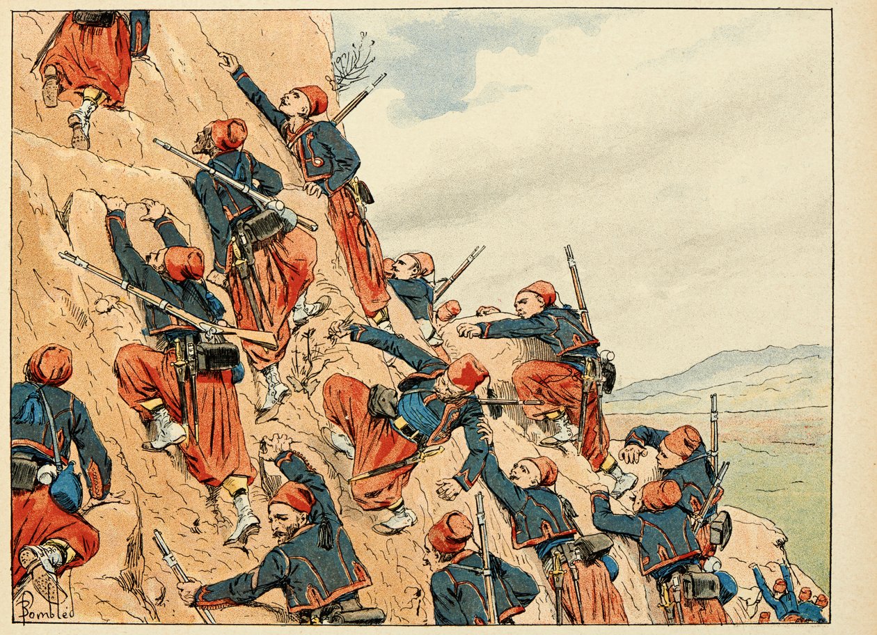 Ilustrace převzatá z knihy „Les heros du Siecle“, neoficiální recitace Dicka de Lonlay a ilustrovaná Louisem Bombledem (1862-1927) od Louis Charles Bombled