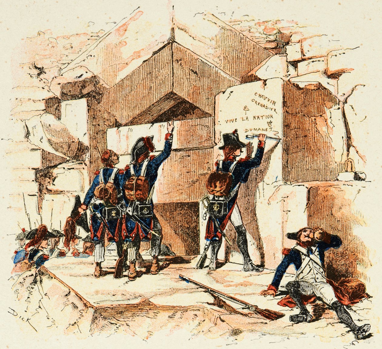 Ilustrace převzatá z knihy „Les heros du Siecle“, neoficiální recitace Dicka de Lonlay a ilustrovaná Louisem Bombledem (1862-1927) od Louis Charles Bombled