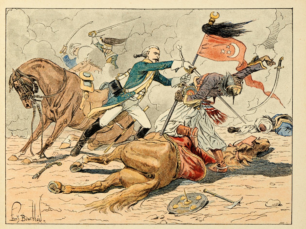 Ilustrace převzatá z knihy „Les heros du Siecle“, neoficiální recitace Dicka de Lonlay a ilustrované Louisem Bombledem (1862-1927) od Louis Charles Bombled
