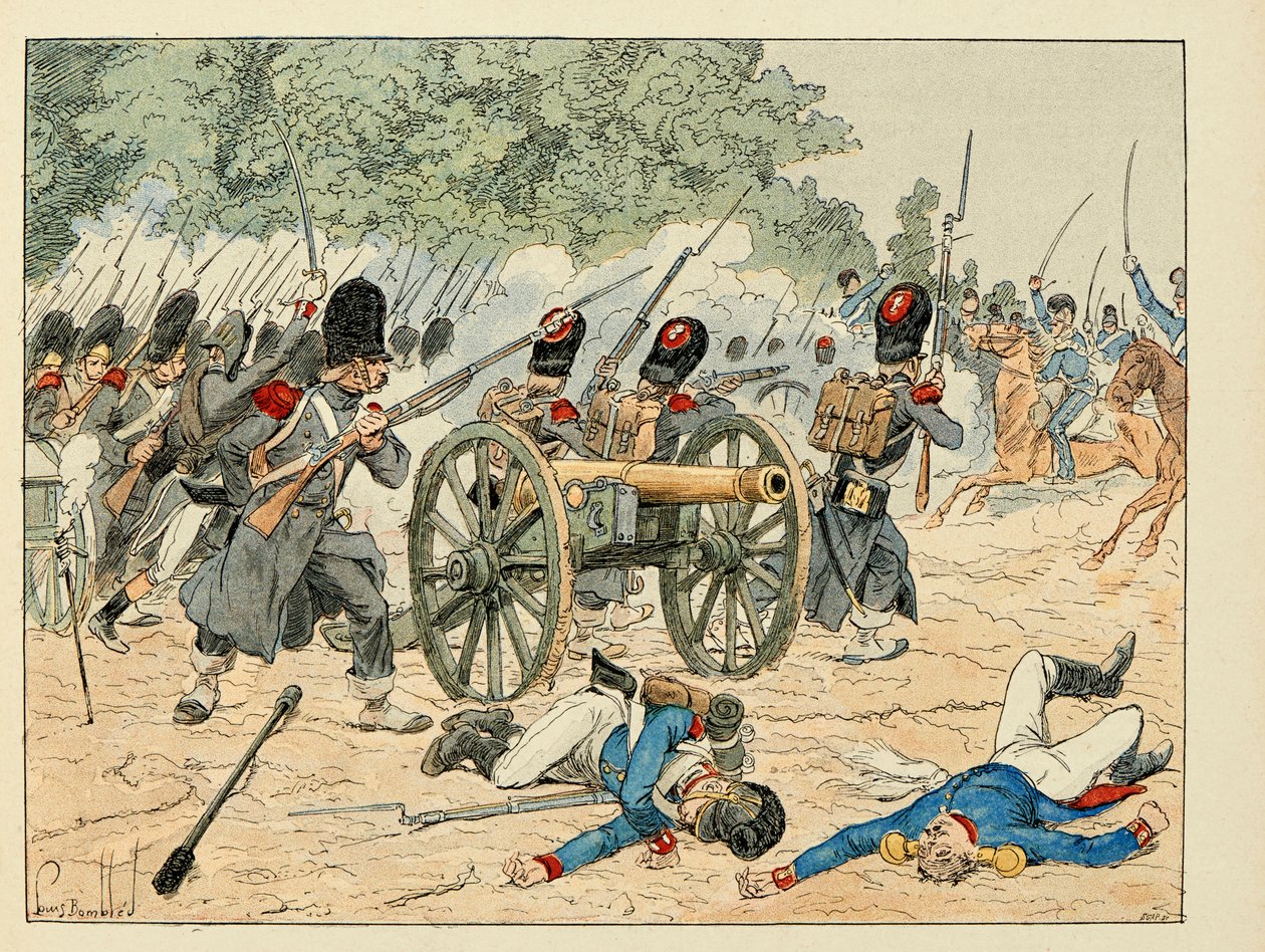 Ilustrace převzatá z knihy „The Heros of the Siecle“, anekdotické recitace Dicka de Lonlay a ilustrované Louisem Bombledem (1862-1927) od Louis Charles Bombled