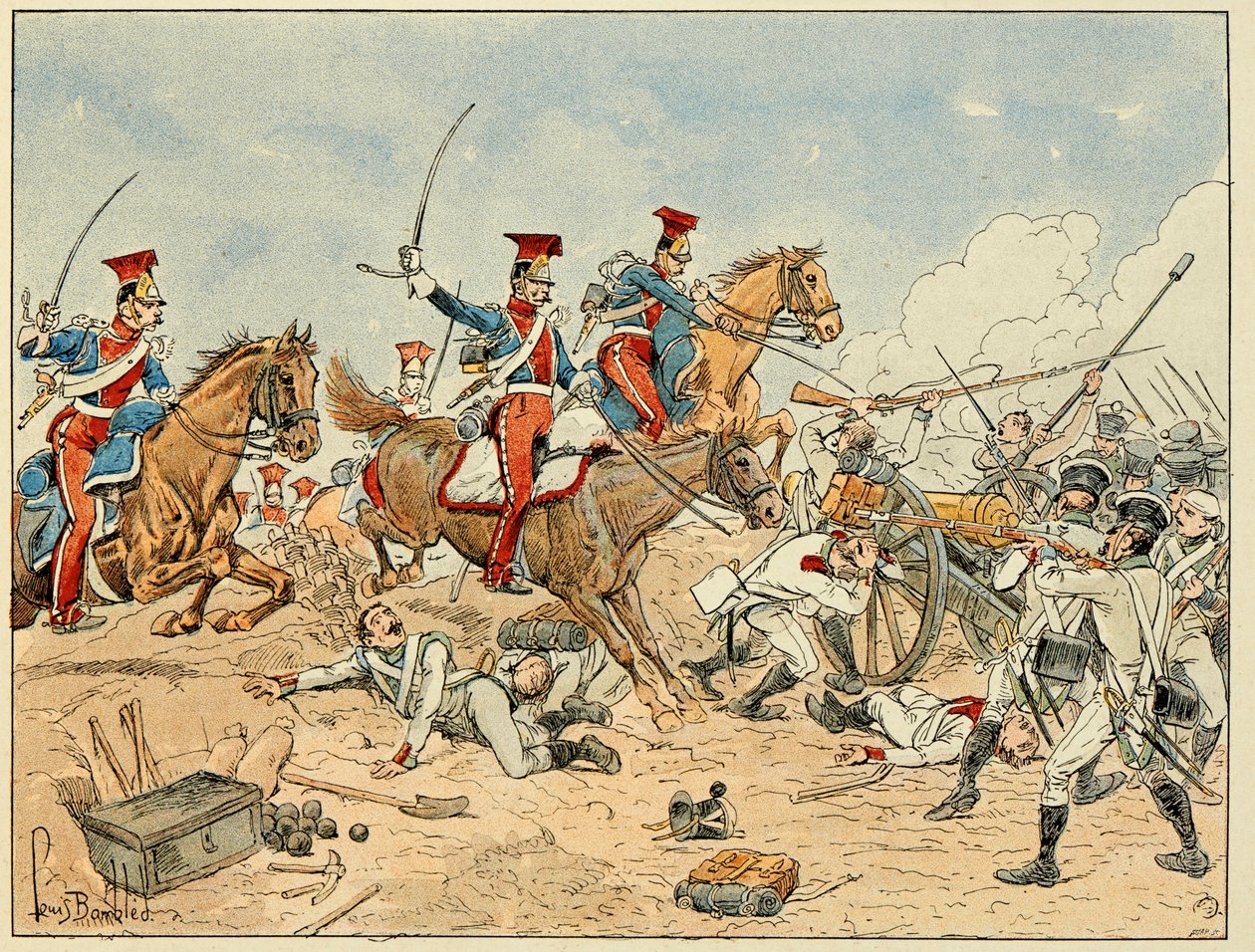 Ilustrace převzatá z knihy „The Heros of the Siecle“, anekdotické recitace Dicka de Lonlaye a ilustrované Louisem Bombledem (1862-1927) od Louis Charles Bombled