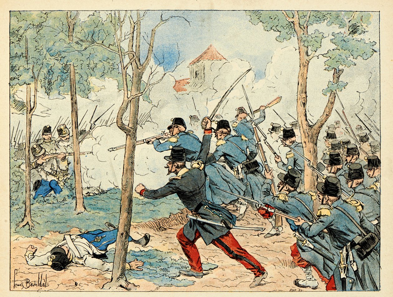 Ilustrace převzatá z knihy „Hrdinové století“, anekdotické recitace Dicka de Lonlay a ilustrované Louisem Bombledem (1862-1927) od Louis Charles Bombled