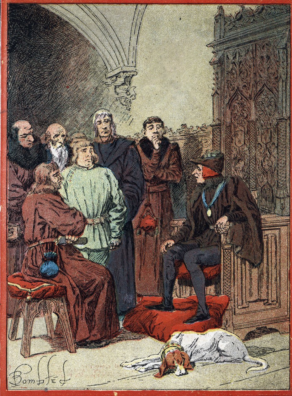 Francouzský král Ludvík XII. (1462-1515) přijímající pařížské buržoazie v parloir aux burgeois, první radnici v Paříži dne 26. 11. 1514 (francouzský král Ludvík XII. přijímá v „“Salónu měšťanů“, první radnice v Paříži zástupci tl od Louis Charles Bombled