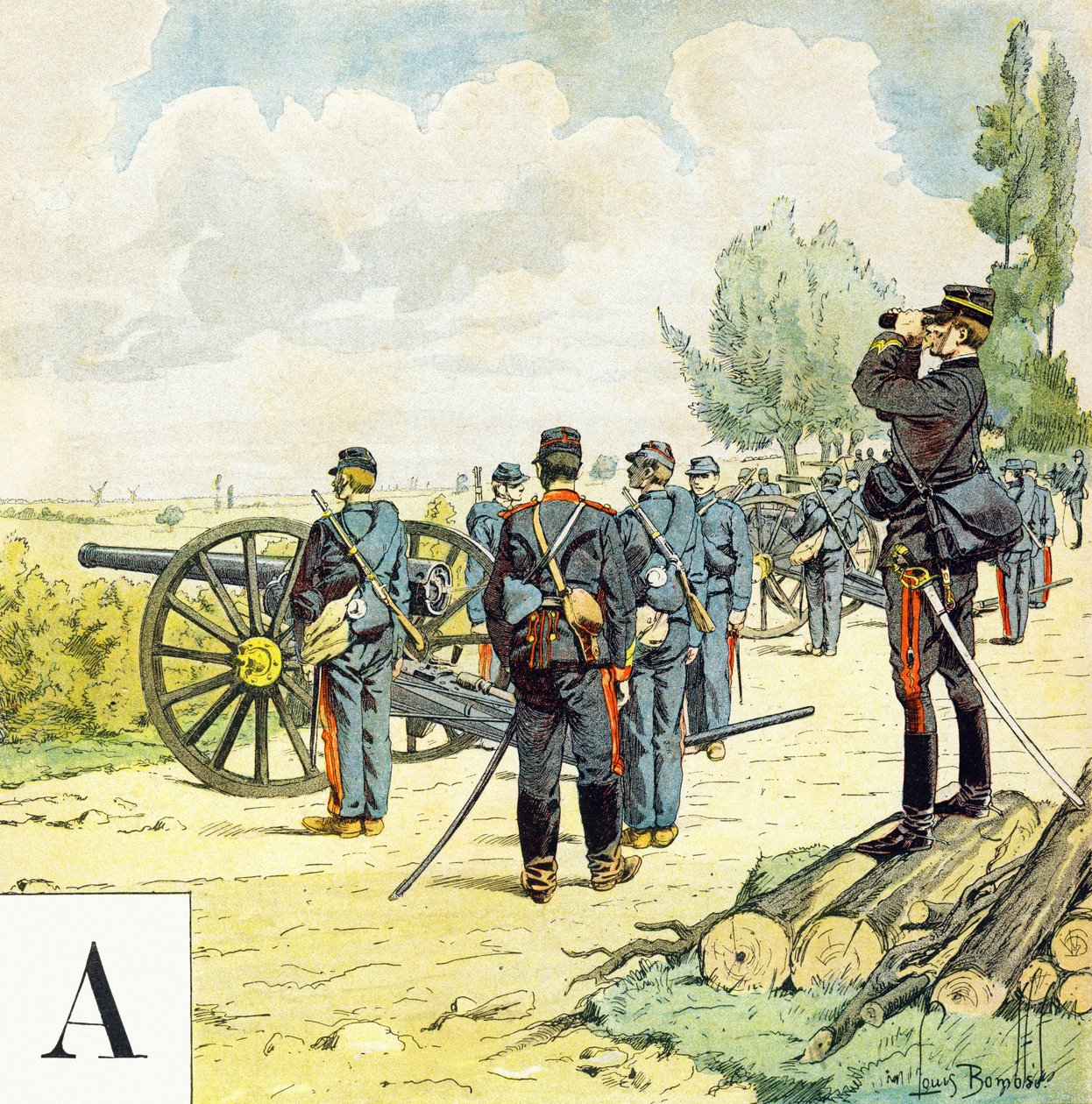 Písmeno A: Gunners, "Je serai soldat" (Budu voják) - Vojenská abeceda od Louis Charles Bombled