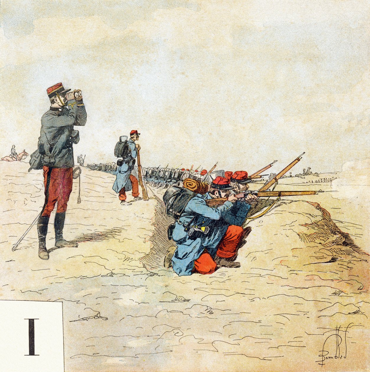 Písmeno I: Pěchota, "Je serai soldat" (Budu voják) - Vojenská abeceda od Louis Charles Bombled
