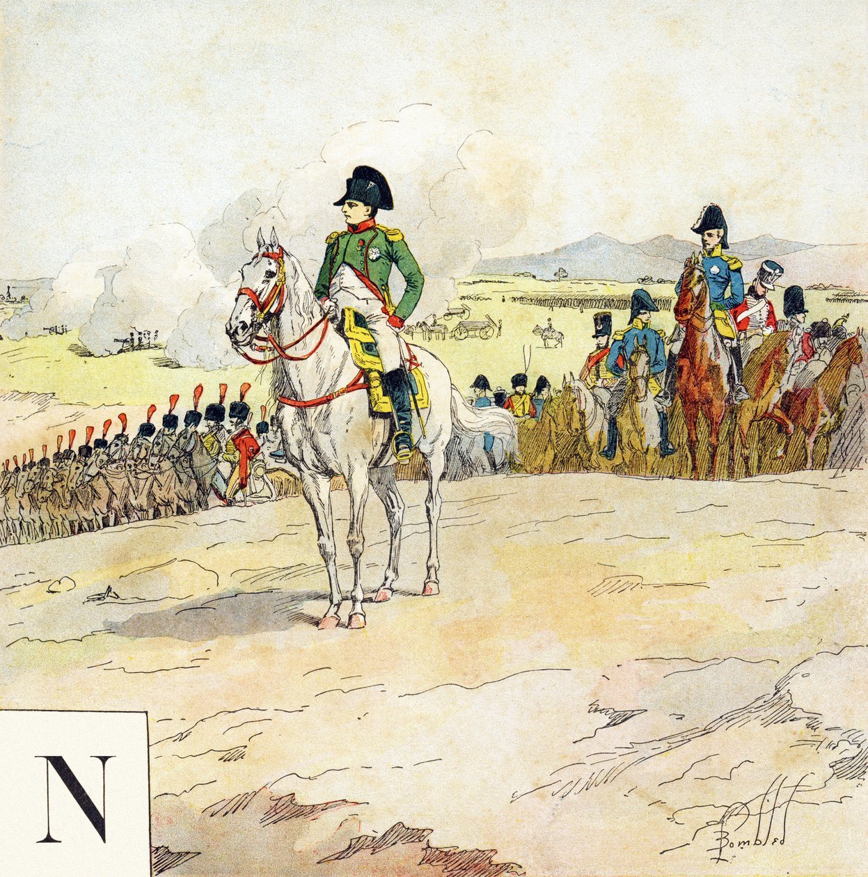 Písmeno N: Napoleon, "Budu vojákem" (I Will be a soldier) - Vojenská abeceda od Louis Charles Bombled