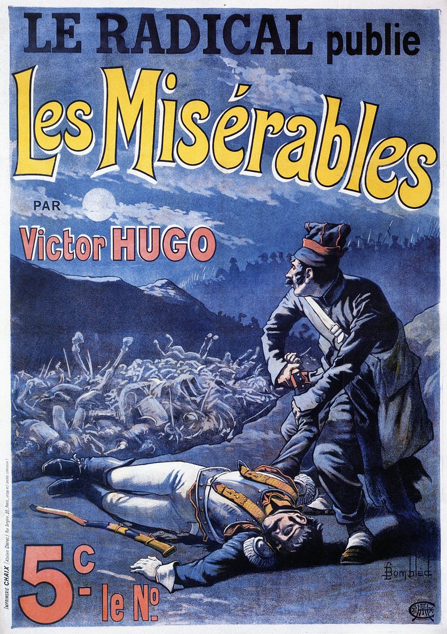 Plakát oznamující vydání románu Victora Huga „Les mizerables“ (1802-1885) v deníku „Le radikál“, ilustrace L. Bombled od Louis Charles Bombled