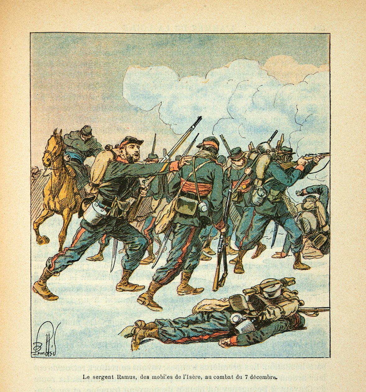 Armee of the Loire od Eugene Sergeant, známý jako Grenest, ilustrovaný Louisem Bombledem (1862-1927) (francouzsko-německá válka; kampaň 1870-1871): Seržant Ramus z mobilu Isere v bitvě 7. prosince od Louis Charles Bombled