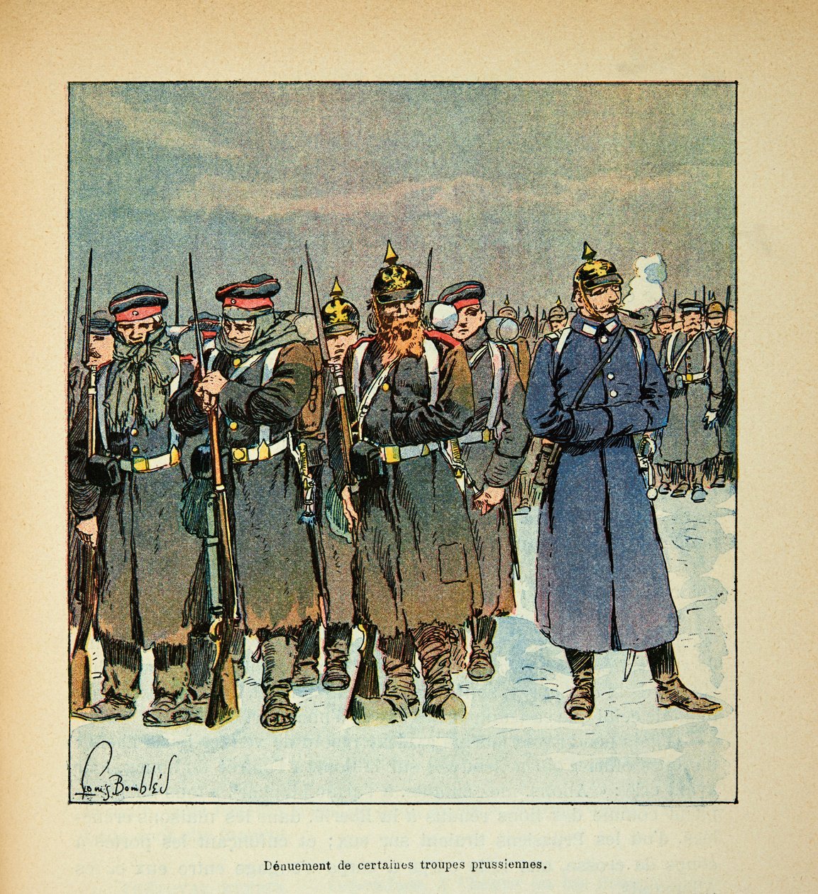 Armee of the Loire Eugene Sergent, známý jako Grenest, ilustrovaný Louisem Bombledem (1862-1927) (francouzsko-německá válka; kampaň 1870-1871): Denuace některých pruských vojsk v roce 1870, soukromá sbírka od Louis Charles Bombled