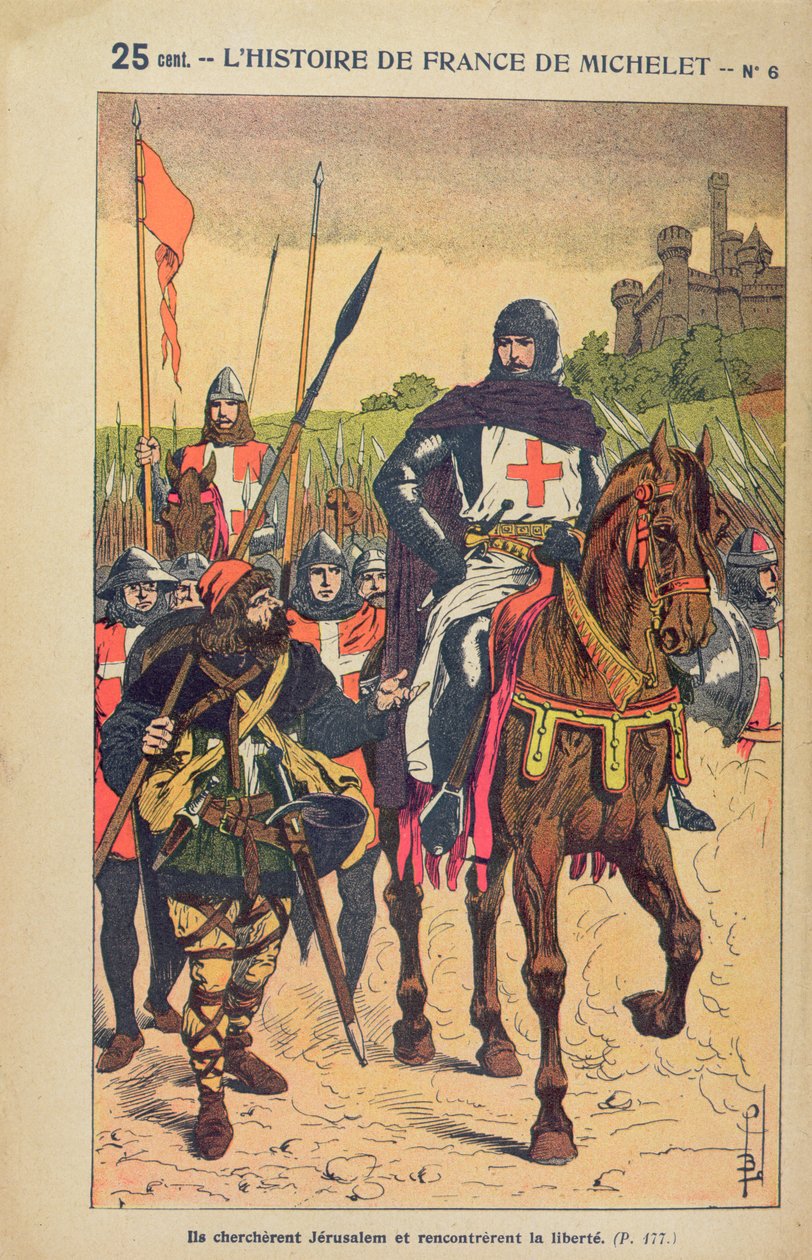 Odjezd na křížové výpravy, ilustrace z „Histoire de France“ od Julese Micheleta (1798-1874) kolem roku 1900 od Louis Charles Bombled