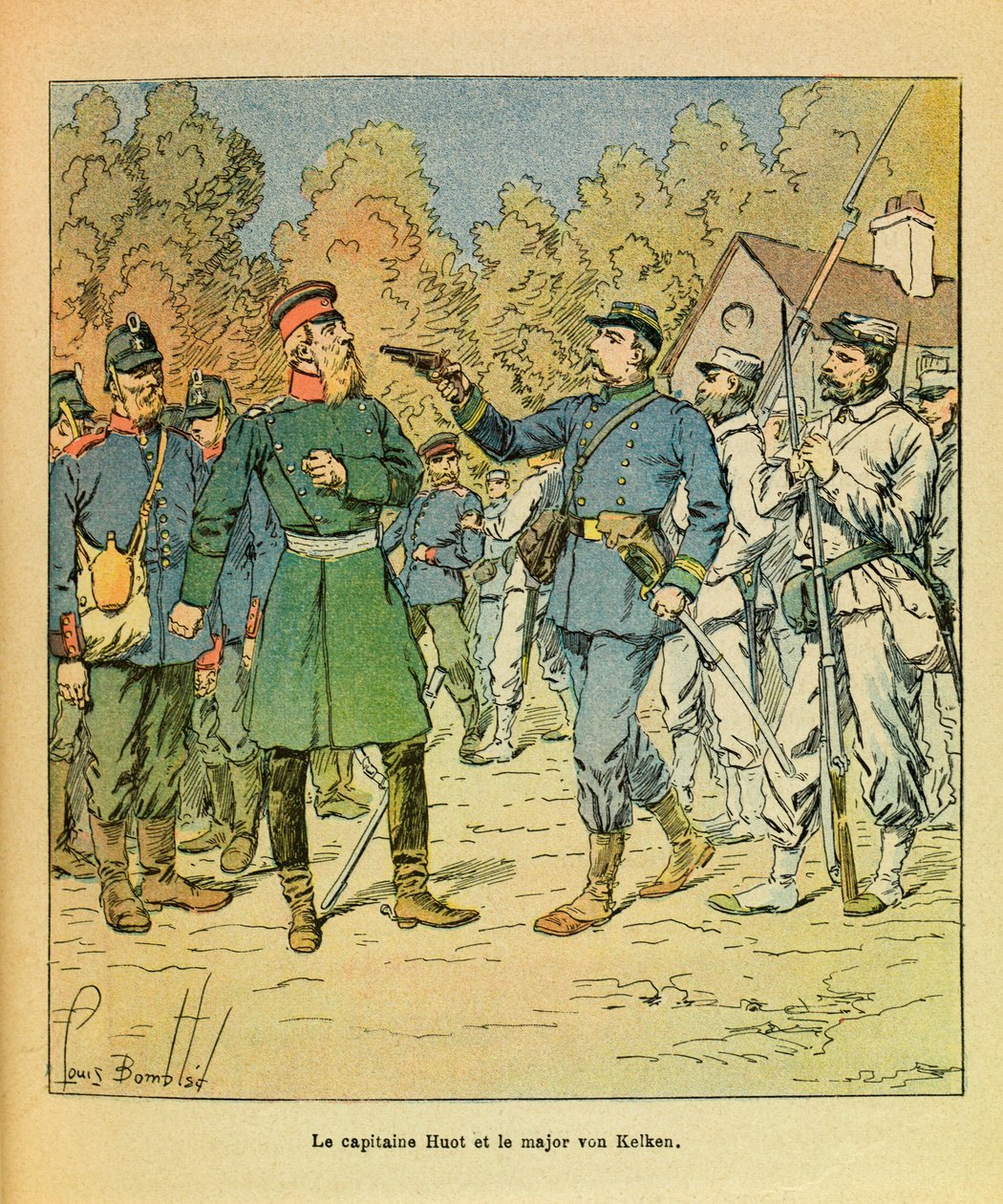 Východní Armee seržanta Eugena, dit Grenest, ilustrovaný Louisem Bombledem (1862-1927) (francouzsko-německá válka; kampaň 1870-1871): Ve Franche Comte zajal kapitán Huot Freiciners majora von Kelkena během Razeovy ruky. 30. října 1870, Pr od Louis Charles Bombled
