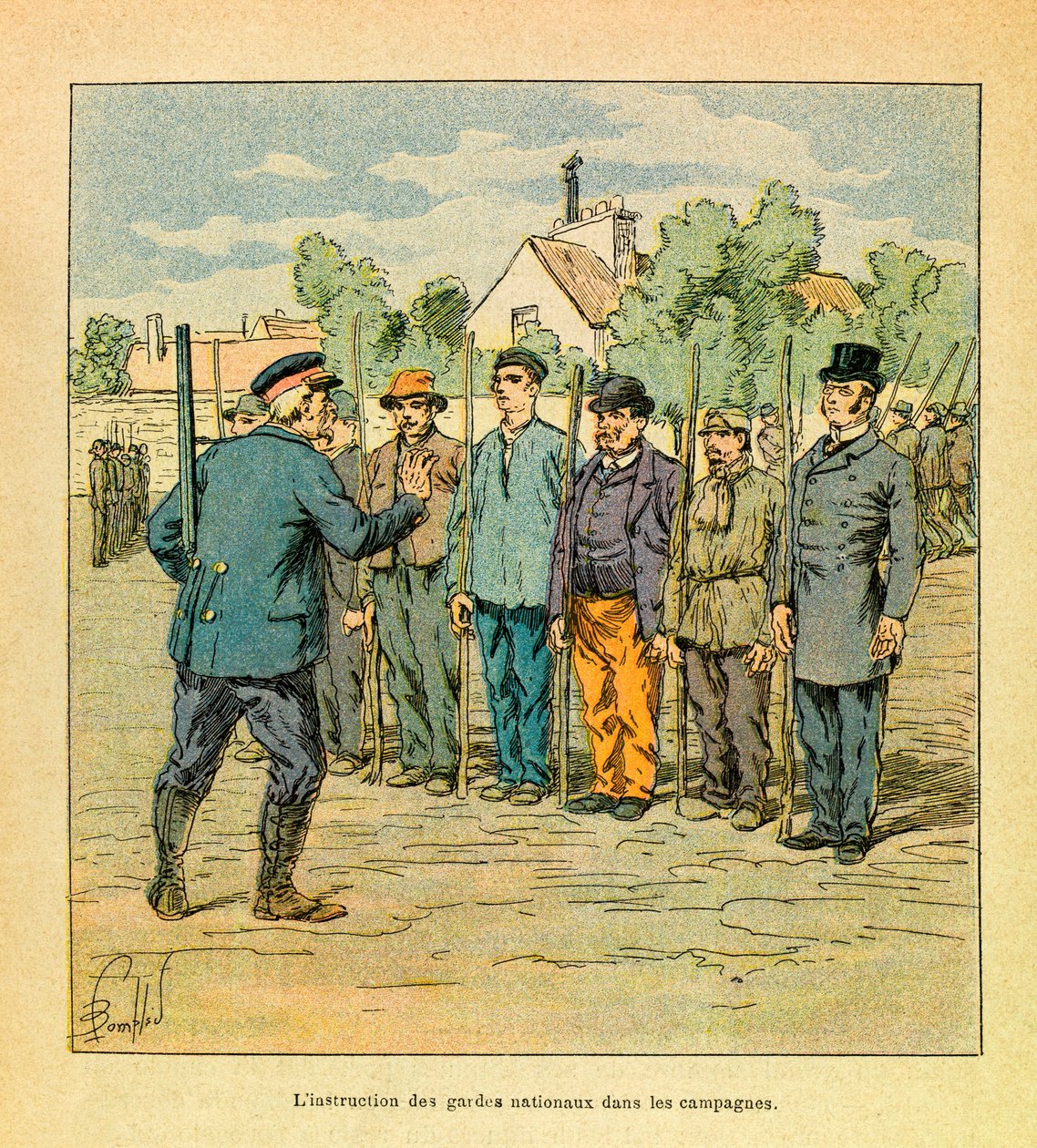 Východní Armee seržanta Eugena, známá jako Grenest, ilustrovaná Louisem Bombledem (1862-1927) (francouzsko-německá válka; kampaň 1870-1871): Výcvik národních stráží v kampaních na obranu území, Soukromá sbírka od Louis Charles Bombled