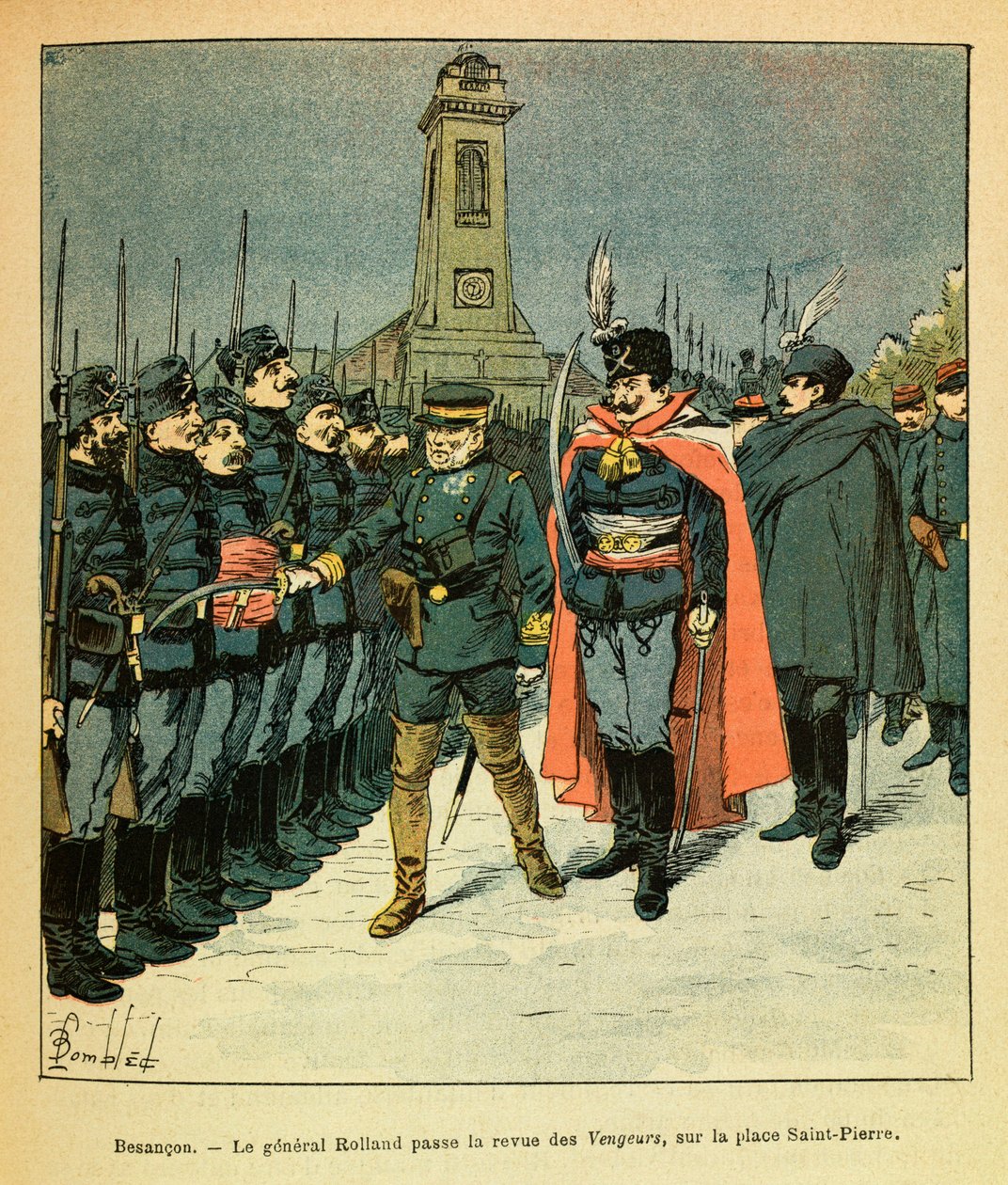 The Eastern Armee of Eugene Sergeant, známý jako Grenest, ilustrovaný Louisem Bombledem (1862-1927) (francouzsko-německá válka; kampaň 1870-1871): V Besanconu generál Rolland hodnotí společnost „Avengers“ pověřenou Malickim, Private Collection od Louis Charles Bombled