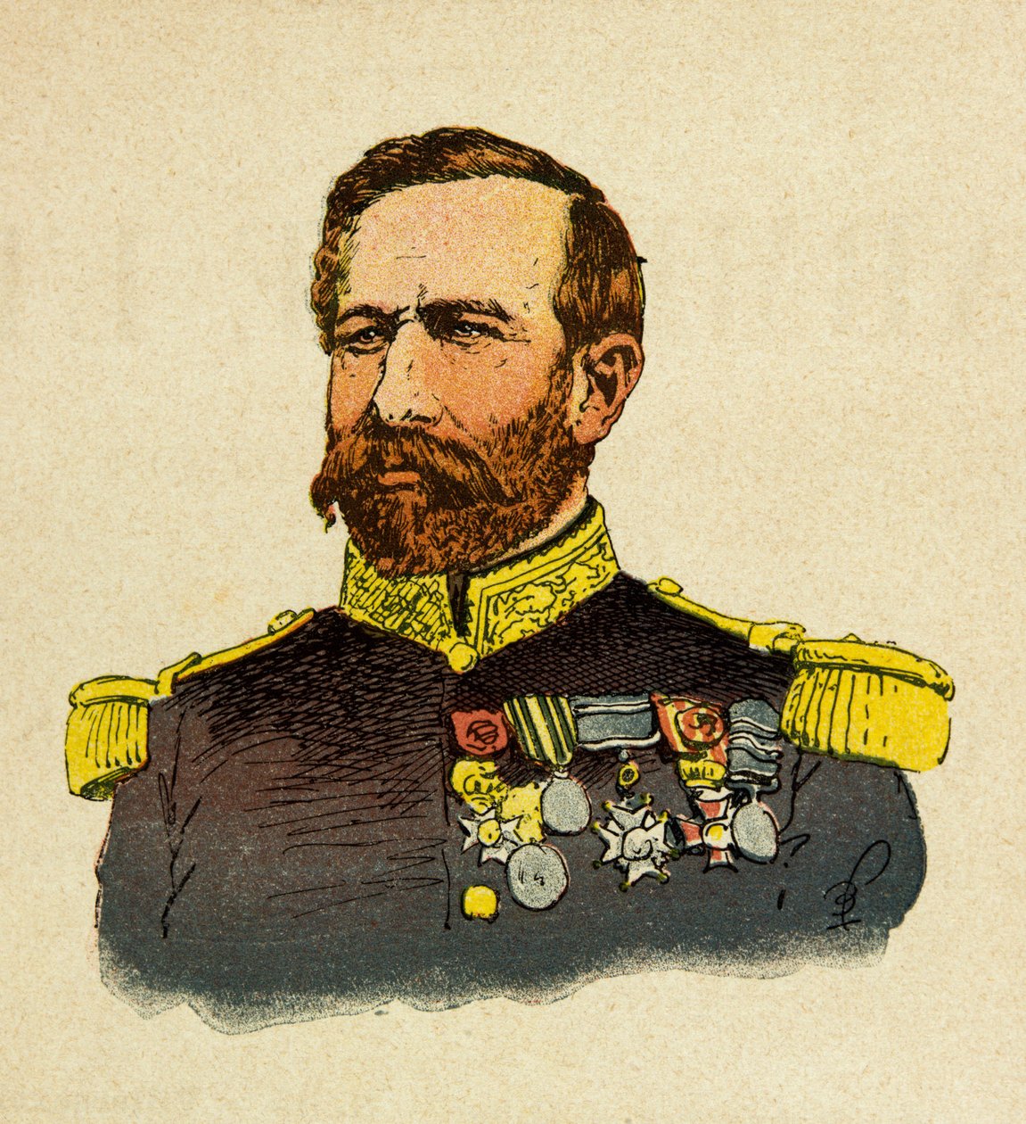 Východní Armee Eugena seržanta, známý jako Grenest, ilustrovaný Louisem Bombledem (1862-1927) (francouzsko-německá válka; kampaň 1870-1871): Portrét generála Bourbakiho (1816-1897), soukromá sbírka od Louis Charles Bombled