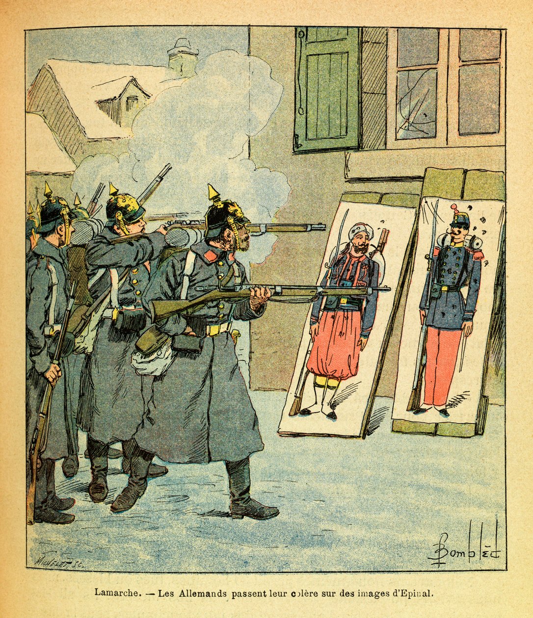 Východní armáda Eugena Sergeanta, známá jako Grenest, ilustrovaná Louisem Bombledem (1862-1927) (francouzsko-německá válka; tažení v letech 1870-1871): V Lamarche si němečtí vojáci vybíjejí zlost na obrazech z Epinalu, Sbírka Částečně od Louis Charles Bombled