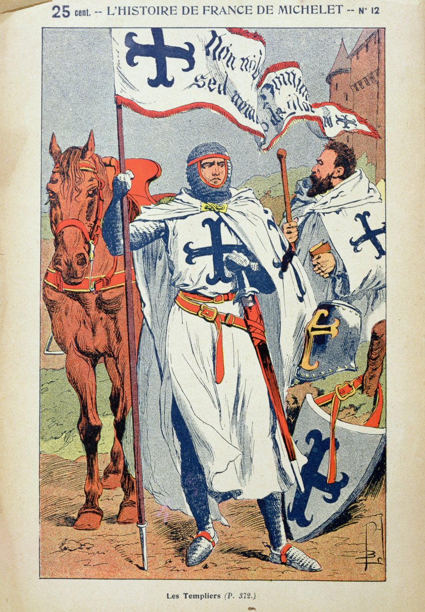 Templářští rytíři, ilustrace z „Histoire de France“ od Julese Micheleta (1798-1874) kolem roku 1900 od Louis Charles Bombled