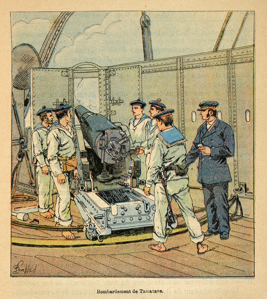 The War in Madagascar-Anecdotal History of the French Expeditions of 1885-1895 (Válka na Madagaskaru - anekdotické dějiny francouzských výprav v letech 1885-1895), autor Henri Galli dit Galllichet (1854-1922), ilustroval Louis Bombled (1862-1927): Bombardo od Louis Charles Bombled