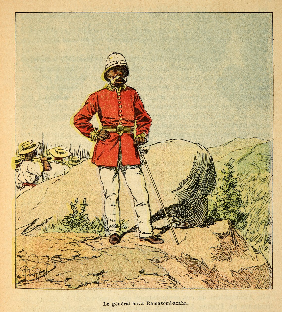 Válka na Madagaskaru - neoficiální historie francouzských expedic 1885-1895 od Henri Galli dit Galllichet (1854-1922), ilustrovaný Louis Bombled (1862-1927): Portrét generála Hova Ramasombazaha, soukromá sbírka od Louis Charles Bombled