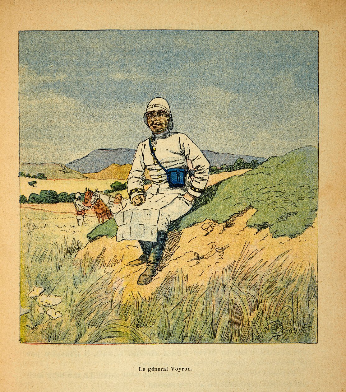 Válka na Madagaskaru-neoficiální historie francouzských expedic 1885-1895 od Henri Galli dit Galllichet (1854-1922), ilustrovaný Louis Bombled (1862-1927): Portrét generála Voyrona (1838-1921), soukromá sbírka od Louis Charles Bombled