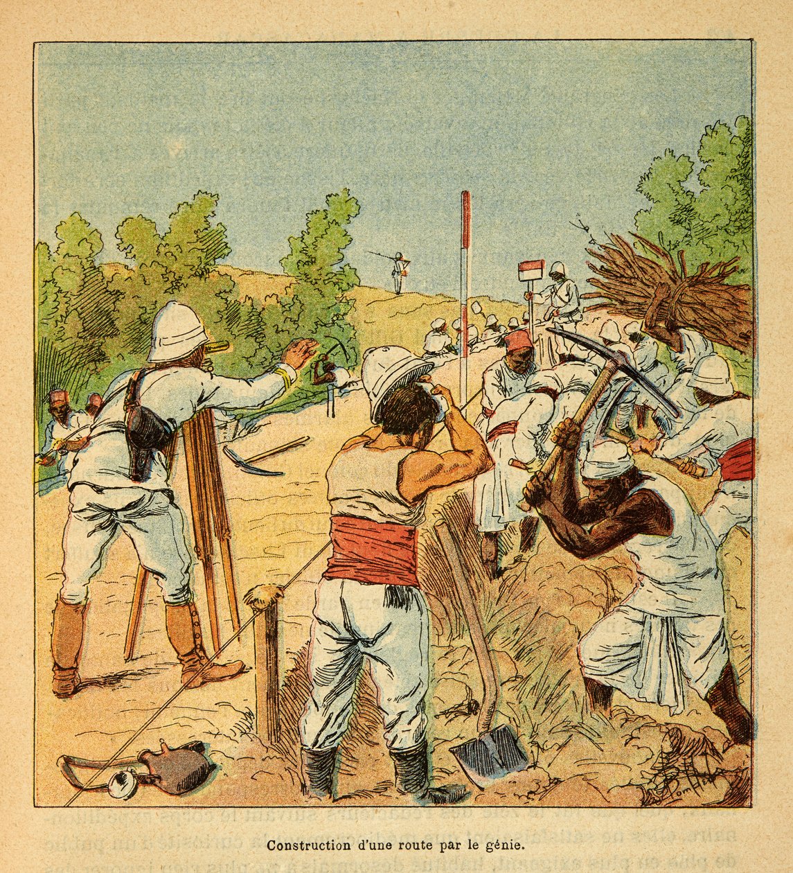 Válka na Madagaskaru - neoficiální historie francouzských expedic 1885-1895 od Henri Galli dit Galllichet (1854-1922), ilustrované Louisem Bombledem (1862-1927): Stavba silnice na Madagaskaru od Genie v roce 1895, soukromá sbírka od Louis Charles Bombled