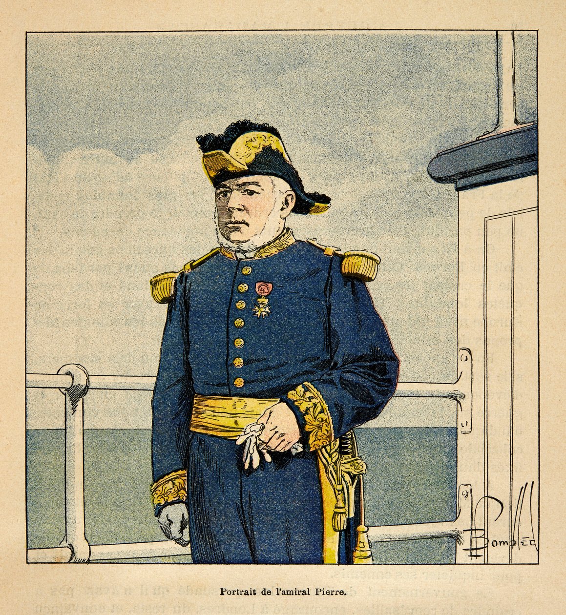 Válka na Madagaskaru-neoficiální historie francouzských expedic 1885-1895 od Henri Galli dit Galllichet (1854-1922), ilustroval Louis Bombled (1862-1927): Portrét admirála Pierra (1827-1883), soukromá sbírka od Louis Charles Bombled