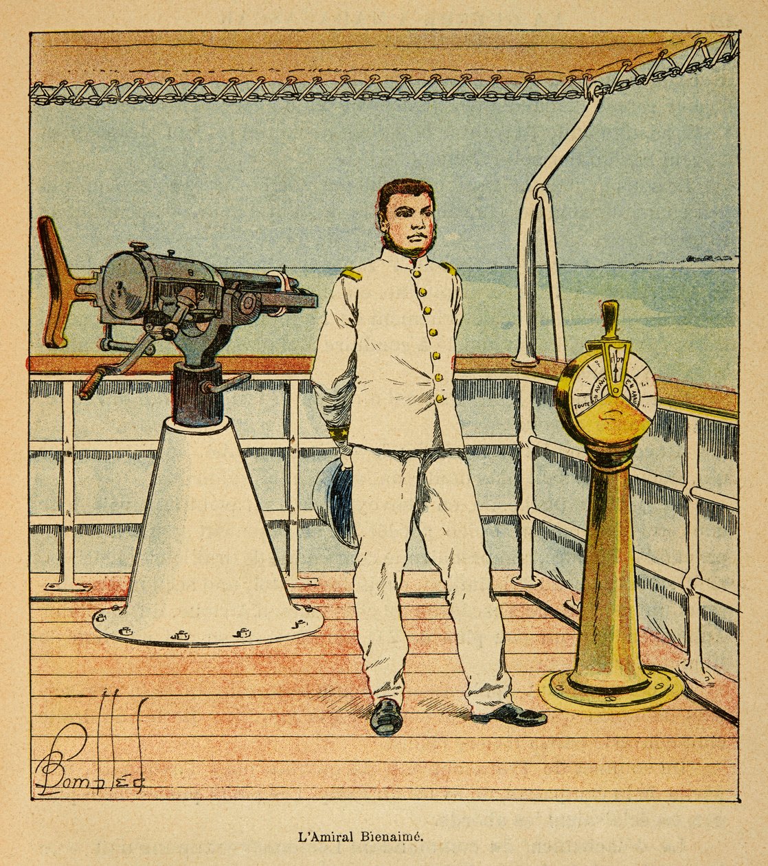 Válka na Madagaskaru-neoficiální historie francouzských expedic 1885-1895 od Henri Galli dit Galllichet (1854-1922), ilustroval Louis Bombled (1862-1927): Portrét admirála Bienaimeho (1843-1930), soukromá sbírka od Louis Charles Bombled