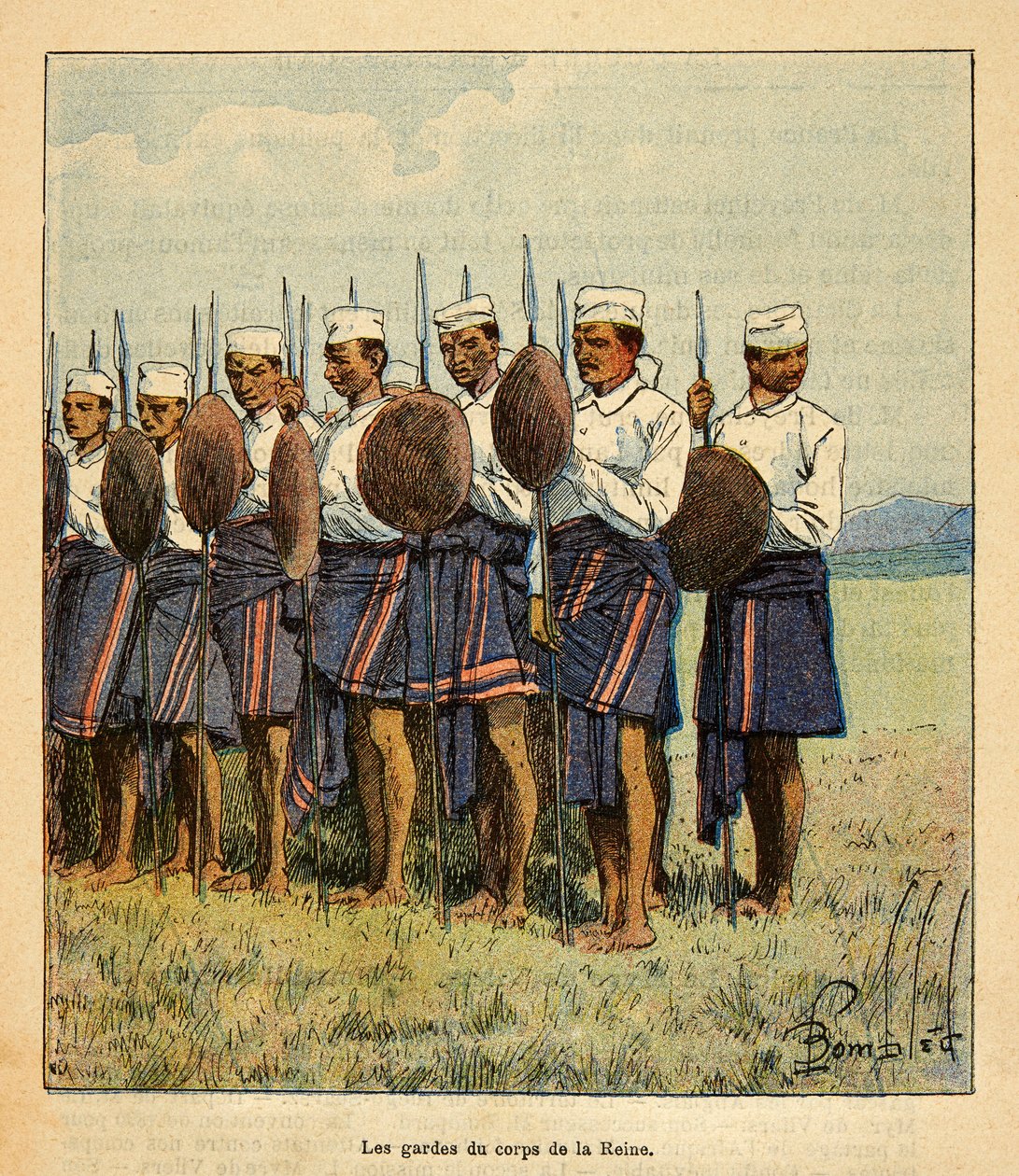 Válka na Madagaskaru - neoficiální historie francouzských expedic 1885-1895 od Henri Galli dit Galllichet (1854-1922), ilustrované Louisem Bombledem (1862-1927): Stráže královny Ranavalony, soukromá sbírka od Louis Charles Bombled
