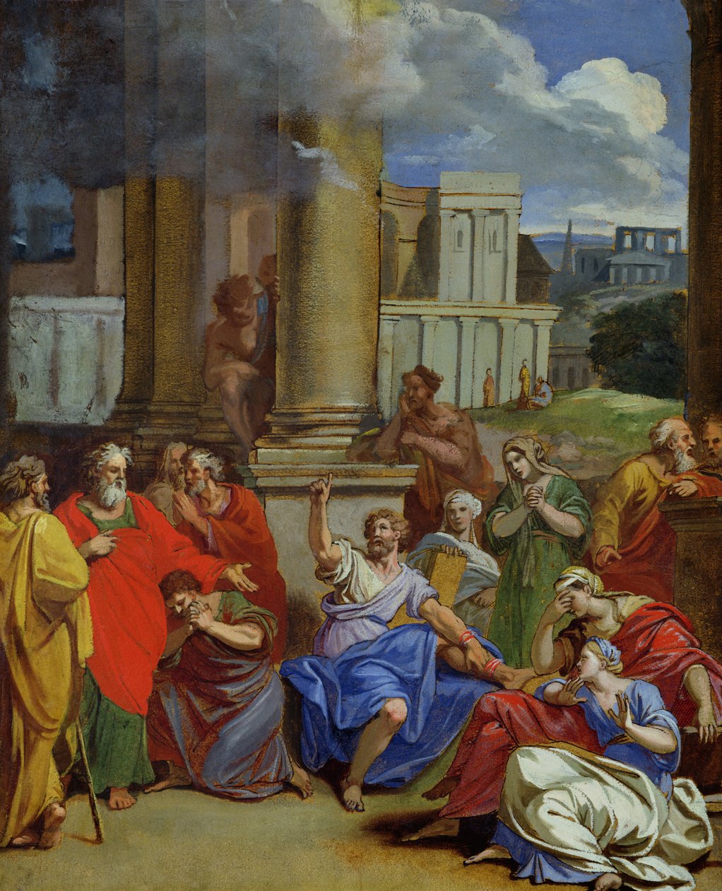 Prorok Agabus předpovídá utrpení sv. Pavla v Jeruzalémě (olej a pastel na papíře) od Louis Cheron