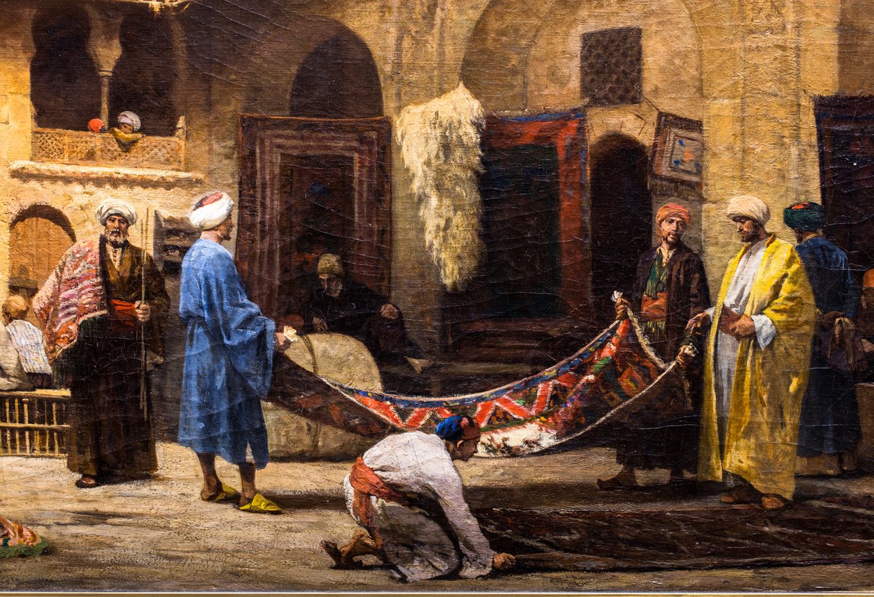 Bazar koberců v Chán Chalíl v Káhiře od Louis Claude Mouchot