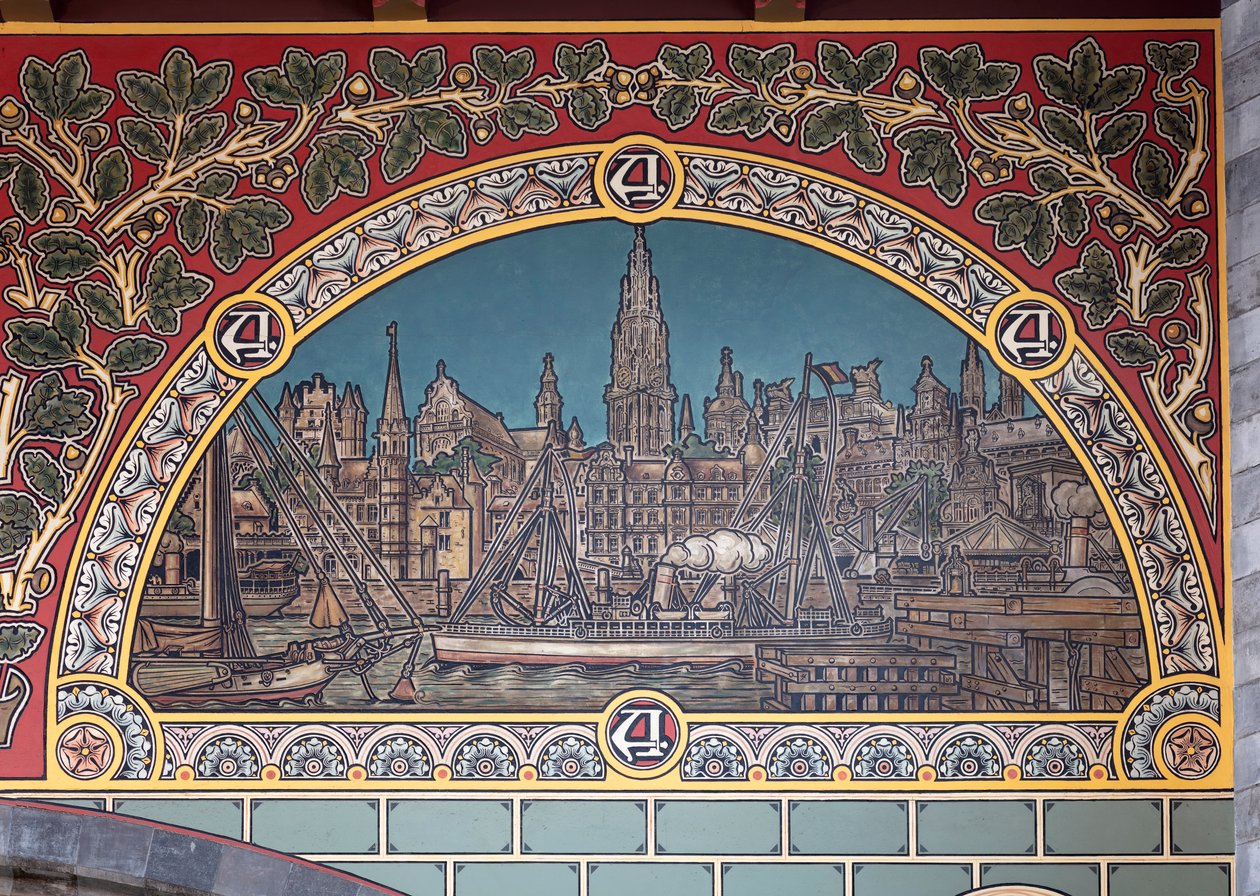 Budova nádraží (Sint-Pietersstation). Interiér. 1912. Vstupní hala. od Louis Cloquet