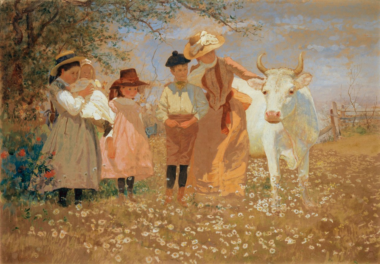 Rodinná skupina s krávou, kolem roku 1888 od Louis Comfort Tiffany