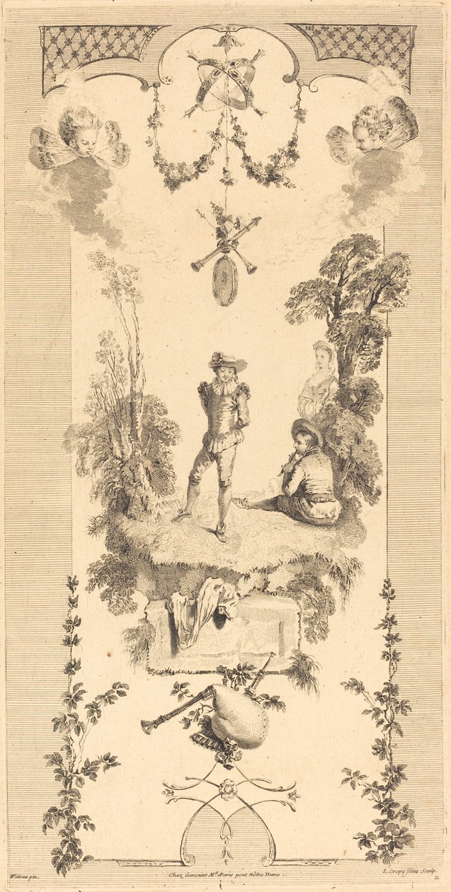 Ovčák tančí za zvuku flétny od Louis Crépy after Antoine Watteau