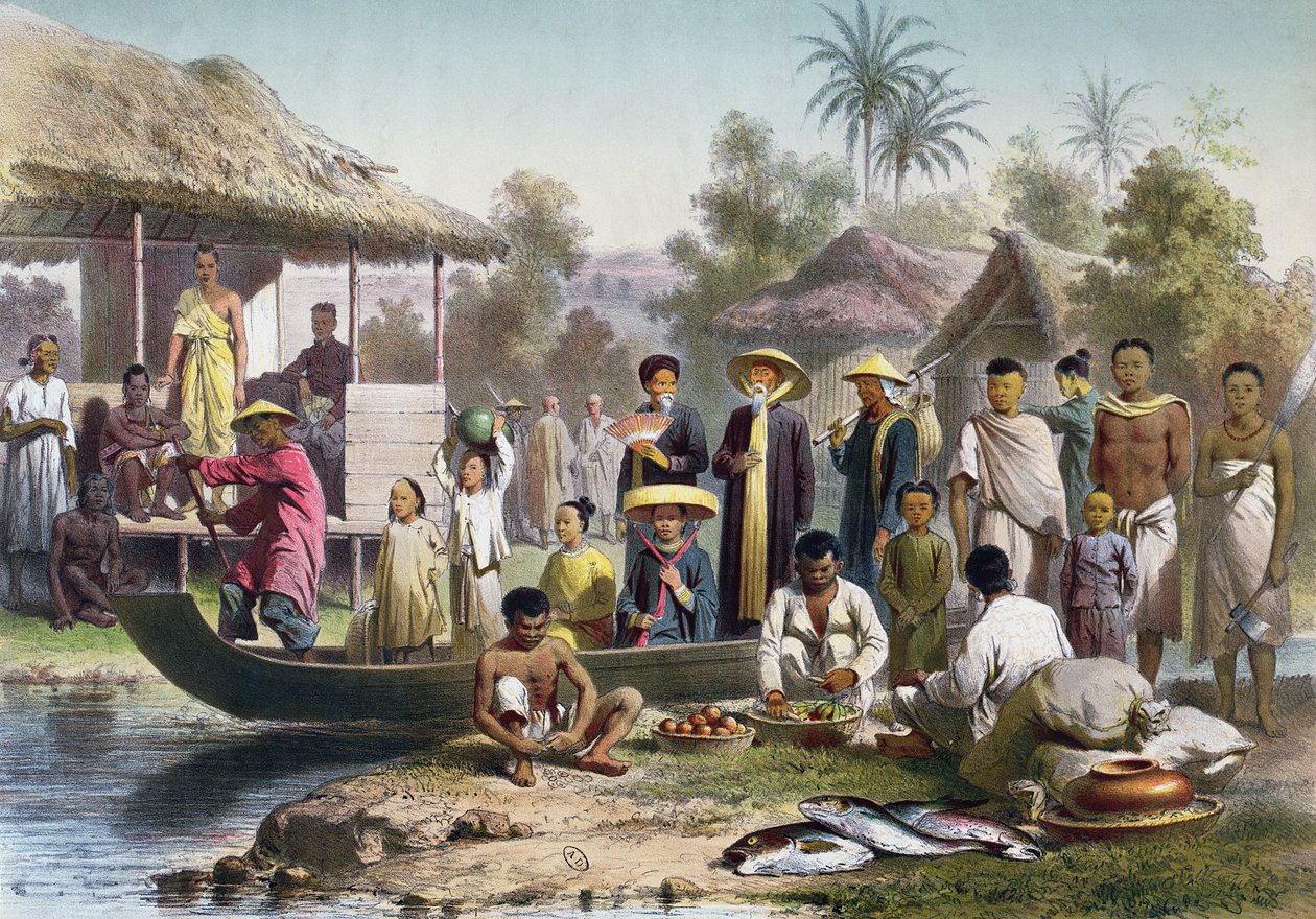Annamský, kambodžský a siamský kostým, překreslila Janet Lange a vyryla Eugene Ciceri, kolem roku 1870 od Louis Delaporte