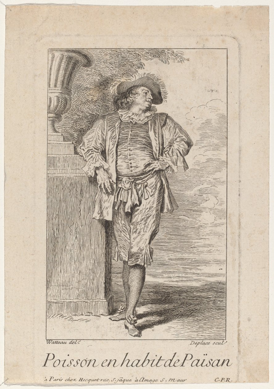 Ryba v šatech Paisan od Louis Deplaces after Antoine Watteau