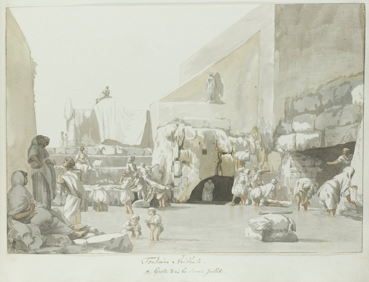 Fontein Arethuse se setkal s bronem Arethuse Fountain (název na objektu) Cesty po Itálii, Sicílii a Maltě - 1778 (název série) od Louis Ducros